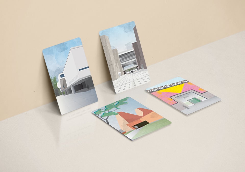 Ilustrações sobre museus de arte modernos